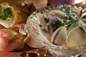 dish with mussels