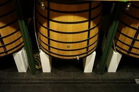 Wooden wine barrels in a market