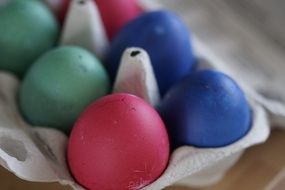 bright colored eggs close-up on blurred background