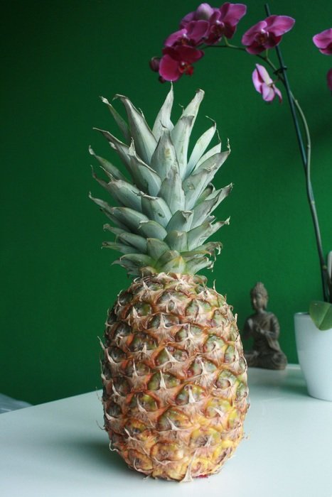 Healthy organic pinapple near the flower