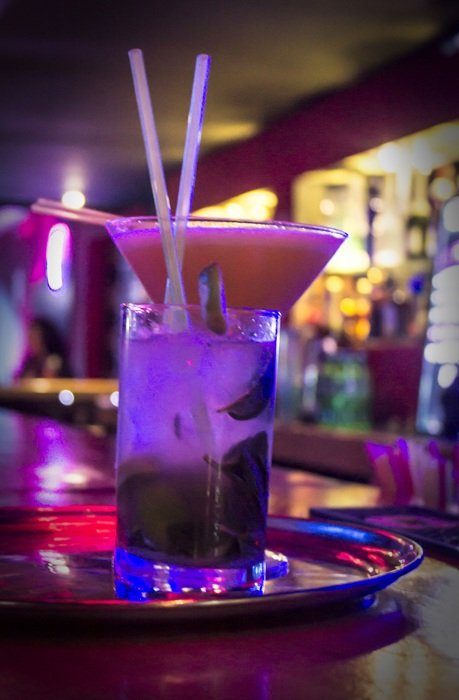 cocktail at the bar close-up on blurred background