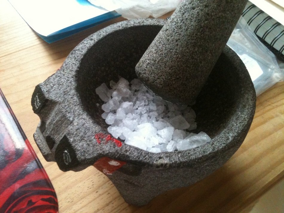 molcajete, stone tools, traditional Mexican mortar and pestle for salt