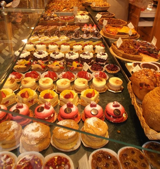 lot of sweet pastry on display