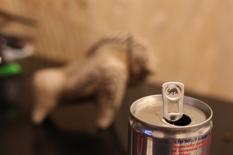 can with drink stands near the bull