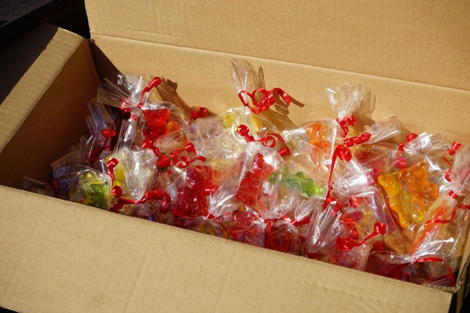 gummi bears packed in brown box
