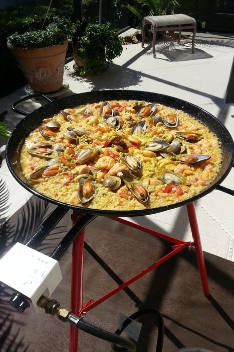 spanish paella on the pan outside