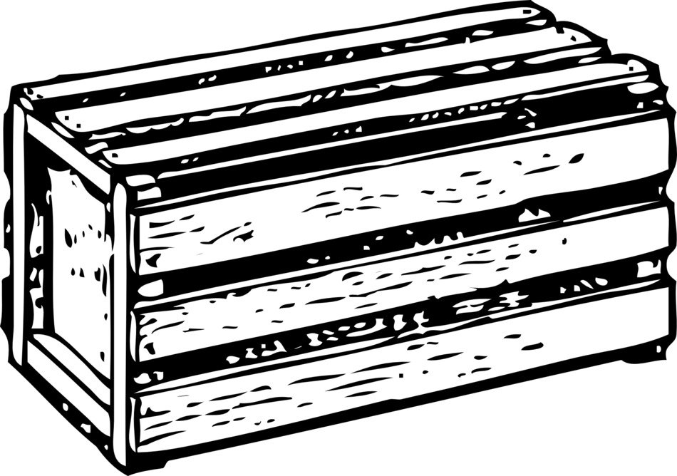black and white drawing of a wooden box