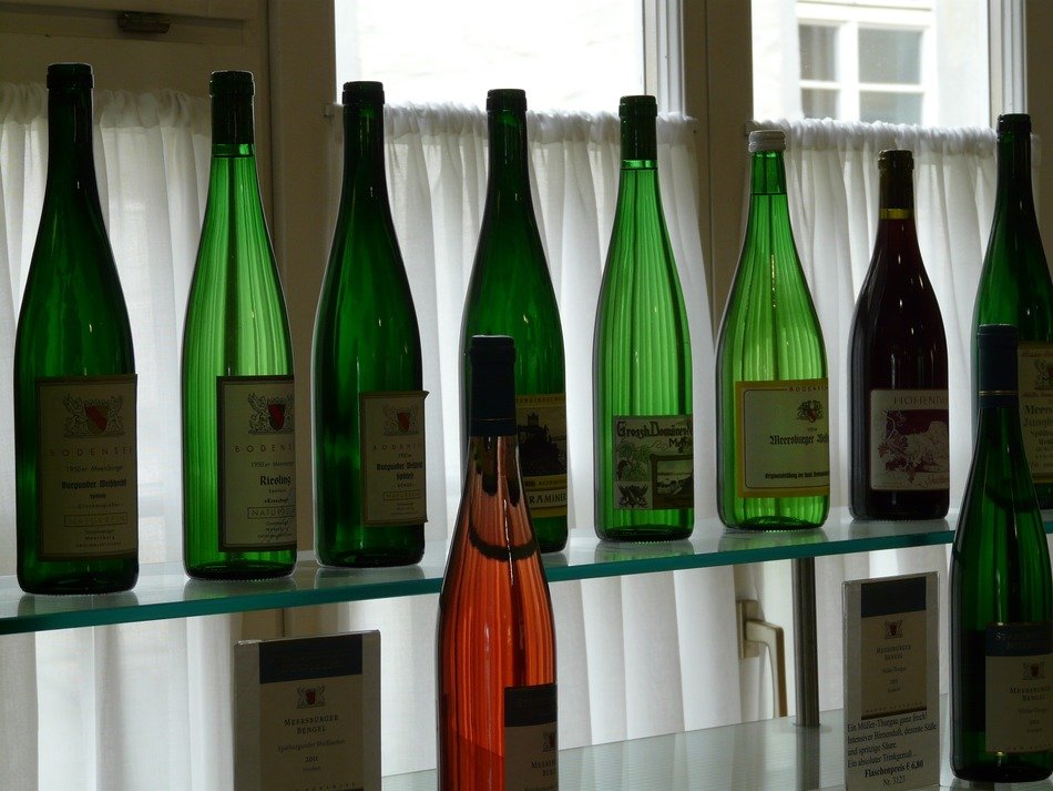 green wine bottles