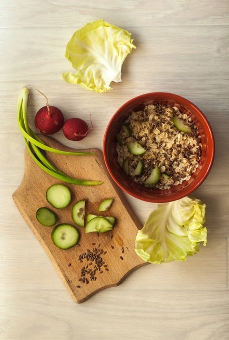 bowl of oatmeal and vegetables