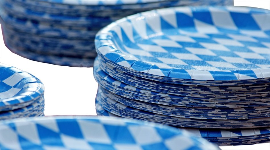 white blue paper plates
