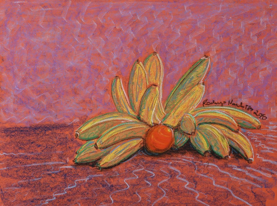 still life with bananas and orange
