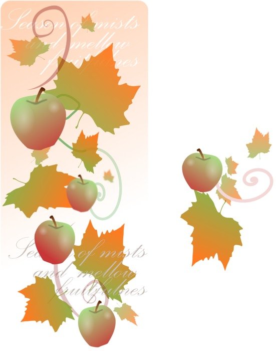drawings of an apple with grape leaves