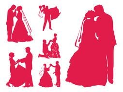 pink silhouette of the bride and groom