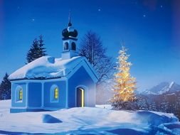 fantastic christmas near the church as a picture for clipart