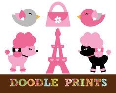 Clip art of pink French Poodles