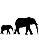 black silhouettes of an elephant and a cub