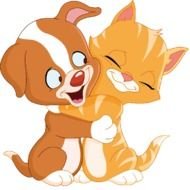 Cartoon Dog And Cat Hugging Each Other