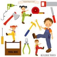 Kids Building Tools Clip Art