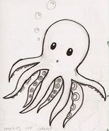 Black and white drawing of the octopus clipart