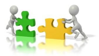 figures with puzzles as a graphic illustration
