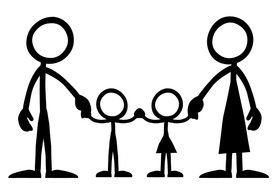 Black and white drawing of the family standing clipart