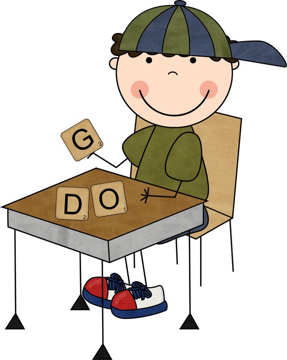 drawn boy sits at a table with cubes
