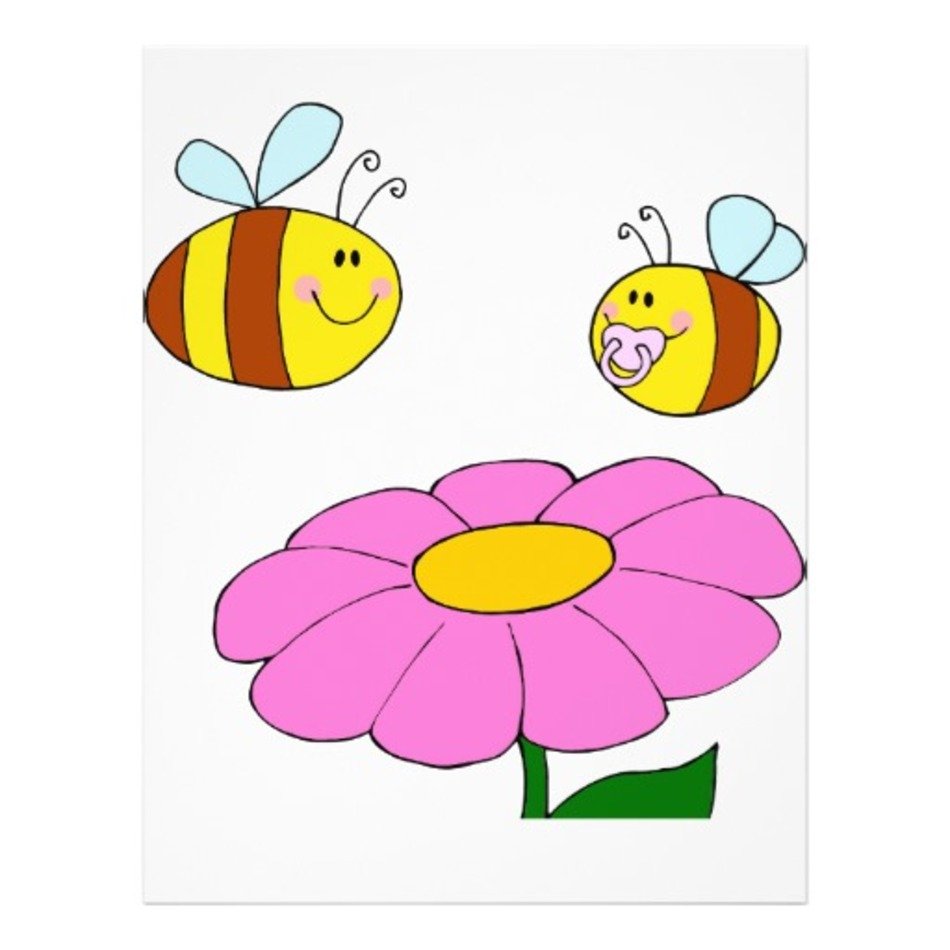 Cartoon Baby Bee And Flower