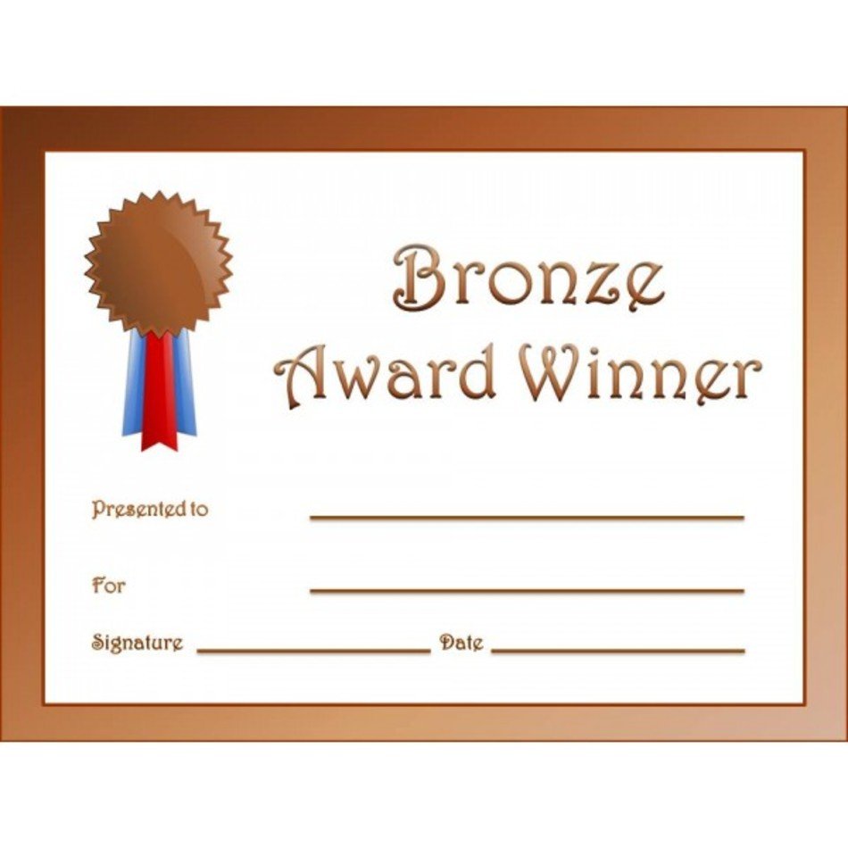 Bronze Award Certificate Printable Free Image Download