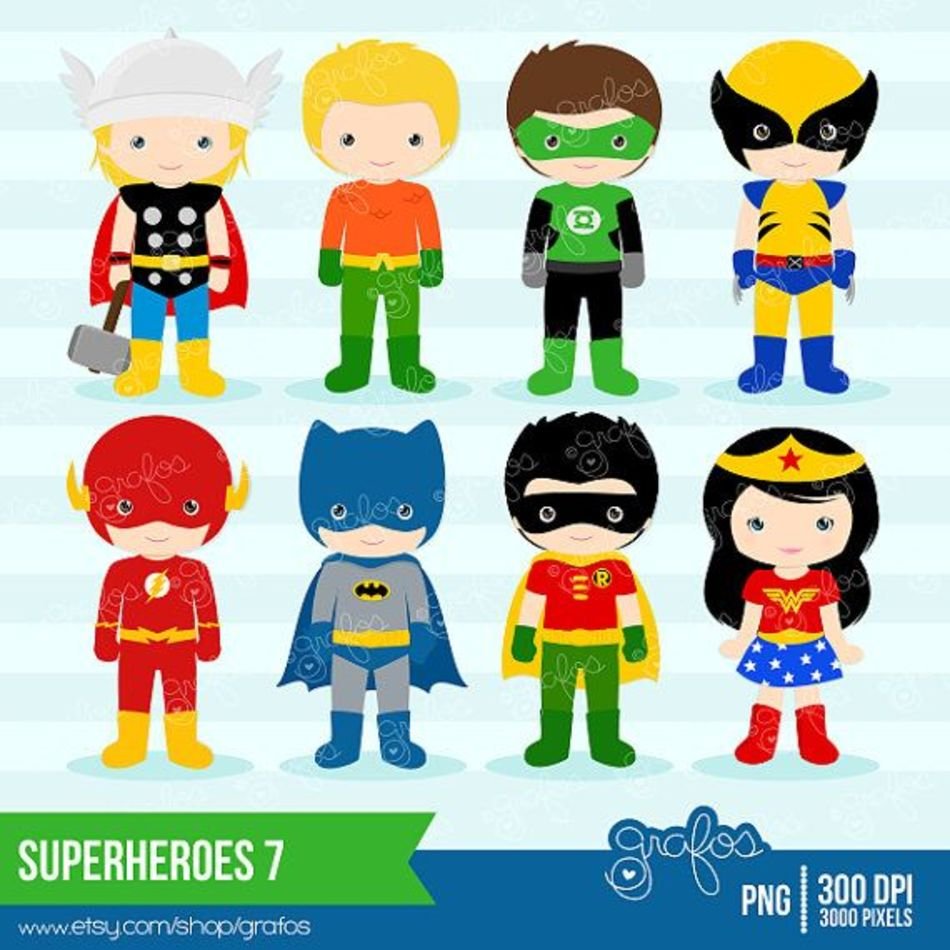 5 Super Heroes Clip Art