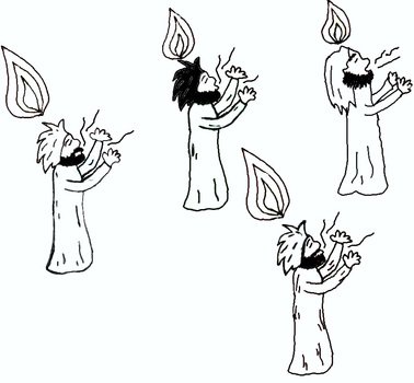men in long gowns with flame above heads, Coloring Page