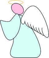 drawing of an angel with wings and a pink head