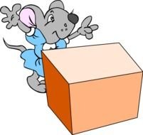 cartoon mouse in blue dress Behind orange box
