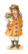 painted girl in vintage clothes with a bouquet