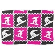 Girls Snowboarding Pattern Hot Pink Black Kitchen Towels