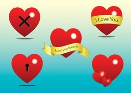 red hearts with drawings on a blue background