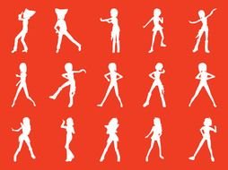 silhouettes of a dancing girl on an orange background