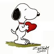 drawing of a dog with a heart in his hands