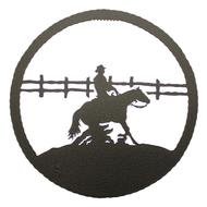 cowboy riding Horse along fence, Silhouette