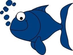 cartoon blue Fish with bubbles
