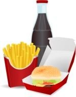 big hamburger near french fries with coca cola