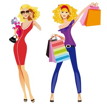 Girls Shopping Clip Art N18