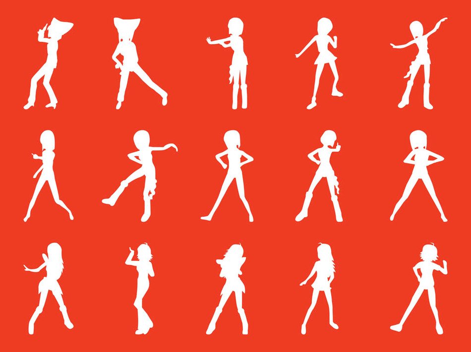 silhouettes of a dancing girl on an orange background