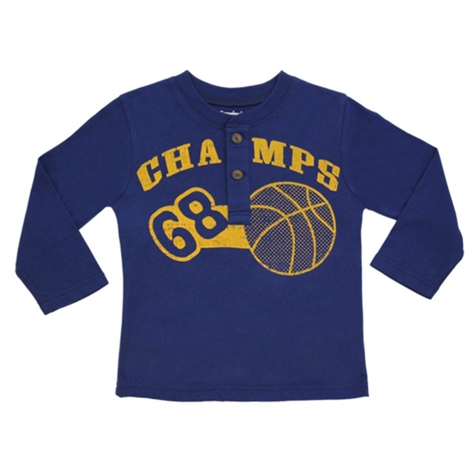 Navy Blue Long Sleeve Thermal Henley Basketball Graphic