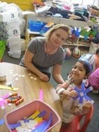 portrait of woman and child are drawing