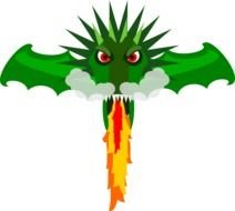 painted green face of a fire-breathing dragon