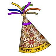 Happy New Year, colorful Party Hat, drawing