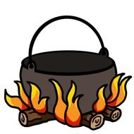 Cartoon pot on the campfire clipart