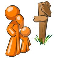 Orange Man And Toddler At Crossroads Stock Image