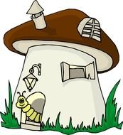 Cartoon Worm house mushroom drawing