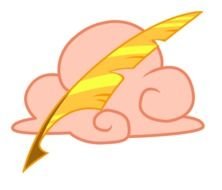 painted yellow feather on a pink cloud background